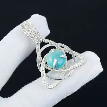 Натуральный Амазонит Камень Серебряный Кулон из Стерлингового Серебра 925 пробы - Дизайн ручной работы, Кельтский Семейный Узел из проволоки, Повседневные украшения, Подарки на свадьбу 2.16 синий