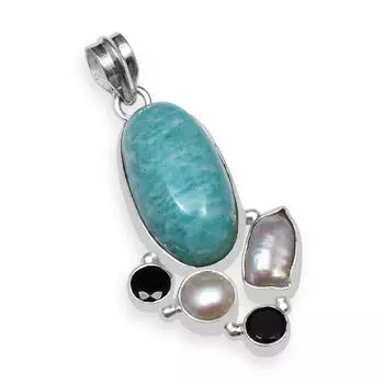 Натуральный амазонит с маленьким крошечным черным ониксом, жемчужным драгоценным камнем из стерлингового серебра 925 пробы, подвеска ручной работы овальной формы для женщин и девочек
