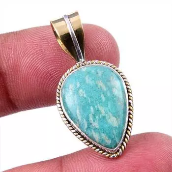 Натуральный амазонит, стерлинговое серебро 925 пробы, двухцветный кулон 1,25 дюйма p2F20