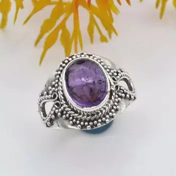Натуральный аметист Драгоценный камень 925 пробы Серебряные украшения Кольцо ручной работы Дизайнерское кольцо 6 серебряный