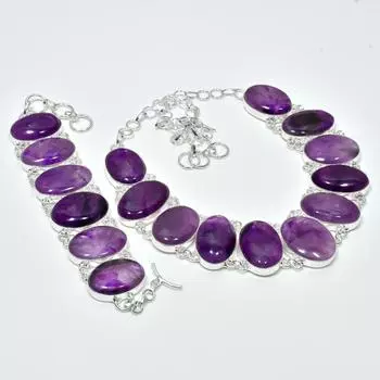 Натуральный аметист, драгоценный камень, ручная работа, серебряные украшения 925 пробы, аметист, ожерелье, браслет, комплект, антикварные украшения, подарок для любви 20 фиолетовый