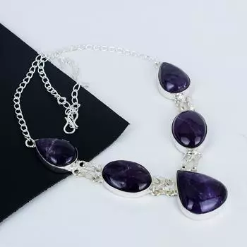 Натуральный аметист драгоценный камень ручная работа 925 стерлингового серебра ожерелье аметист серебряное ожерелье для жены, унисекс ожерелье подарок на День материподарок 20 фиолетовый