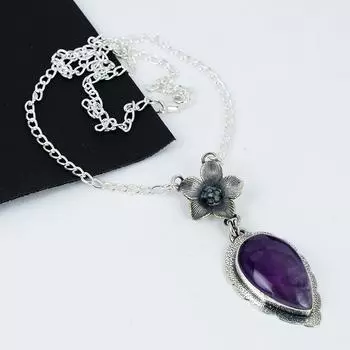 Натуральный Аметист Драгоценный Камень Ручной Работы Серебро 925 пробы Электроформовка Цветок Ожерелье, Аметист Серебро Для Жены Унисекс Подвеска Подарок Для Мамы 20 фиолетовый
