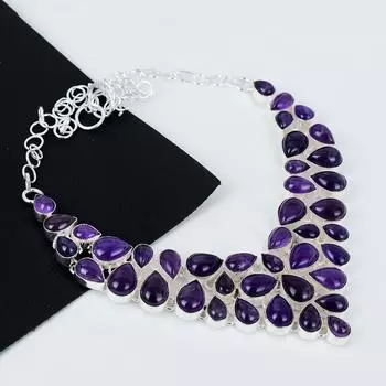 Натуральный аметист драгоценный камень ручной работы из серебра 925 пробы, гальванопластическое ожерелье, аметистовое серебро для жены, унисекс ожерелье, подарок для мамы 20 фиолетовый