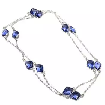 Натуральный аметист драгоценный камень ручной работы из стерлингового серебра 925 пробы ювелирное ожерелье 36 дюймов T2j28