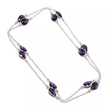 Натуральный аметист драгоценный камень ручной работы из стерлингового серебра 925 пробы ювелирное ожерелье 18 дюймов m3P55