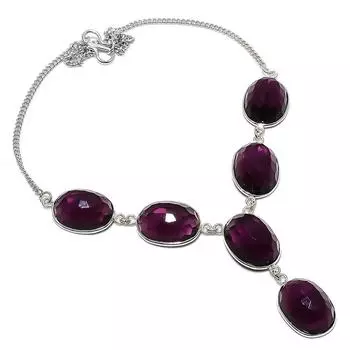 Натуральный аметист драгоценный камень ручной работы из стерлингового серебра 925 пробы ожерелье 18 дюймов K9q98