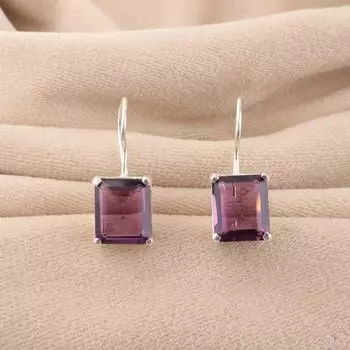 Натуральный аметист Драгоценный камень Серебро 925 пробы Ювелирные изделия Ручной работы Серьги 1.06 EE-167-10