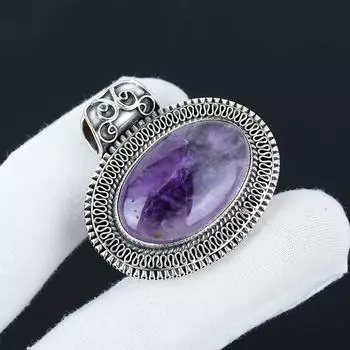 Натуральный Аметист Драгоценный Камень Серебряная Подвеска из Стерлингового Серебра 925 пробы - Дизайн ручной работы, Ювелирное изделие для повседневной носки, Антикварная Подвеска, Подарки на День рождения 2.36 фиолетовый