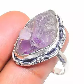 Натуральный аметист необработанный драгоценный камень 925 стерлингового серебра ювелирное кольцо размер 10 d1p35