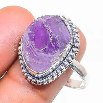 Натуральный аметист необработанный драгоценный камень 925 стерлингового серебра ювелирное кольцо размер 11 V2K88