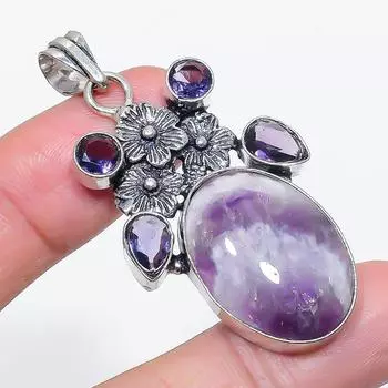 Натуральный Аметист Шалфея, Аметист 925 Стерлинговое Серебро Ювелирная Подвеска 2.21 V6c34