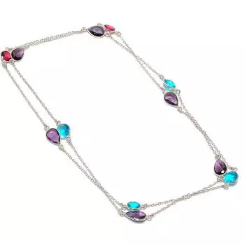 Натуральный аметист, топаз драгоценный камень 925 стерлинговое серебро ювелирное ожерелье 18 R5B56