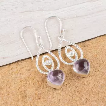 Натуральный Аметрин Драгоценный Камень 925 Стерлинговое Серебро Ювелирные Изделия Серьги Подвески 2.00 EE-32-20