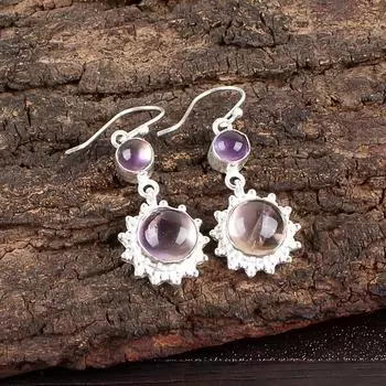 Натуральный аметрин Драгоценный камень 925 стерлинговое серебро Ювелирные изделия Ручной работы Серьги 1,80 EE-13-22