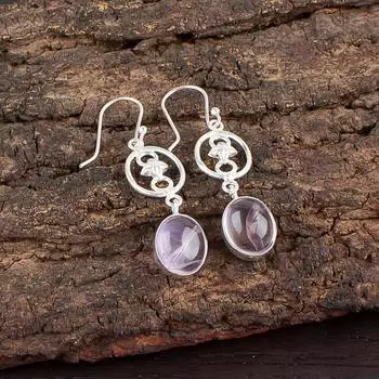 Натуральный Аметрин Драгоценный Камень 925 Стерлинговое Серебро Ювелирные Изделия Ручной Работы Серьги 2.00 EE-17-24