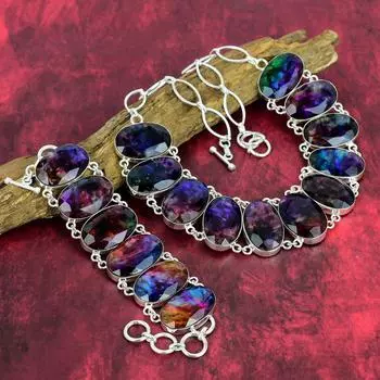 Натуральный аммолит 925 пробы, серебряные ювелирные изделия, браслет и ожерелье ручной работы, удивительные дизайнерские украшения из драгоценных камней для нее Adjustable With 8 -18 синий