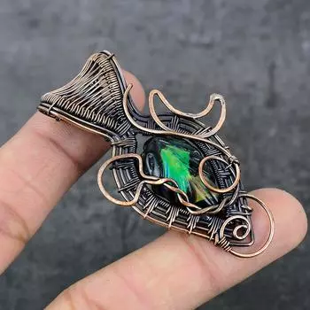 Натуральный аммолит, драгоценный камень, медная проволока, подарочная ювелирная подвеска 2,56 дюйма t0B34