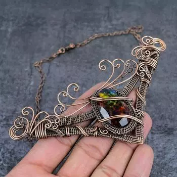 Натуральный аммолит, медная проволока, подарочное ювелирное ожерелье, 18 дюймов, L1B65