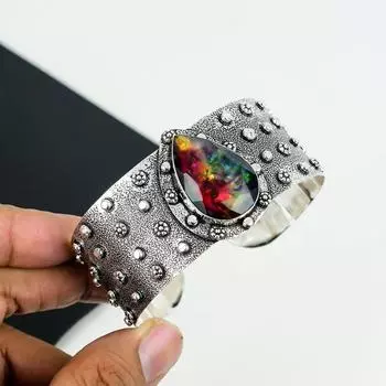 Натуральный аммонит драгоценный камень ручной работы из стерлингового серебра 925 пробы, браслет из аммонита, для жены, браслет унисекс, подарки для любви 6 красный