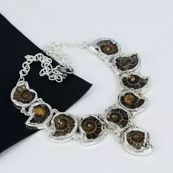Натуральный аммонит драгоценный камень ручной работы серебро 925 пробы гальванопластика ожерелье, аммонит серебро для жены унисекс ожерелье, праздничные наряды подарки 20 коричневый