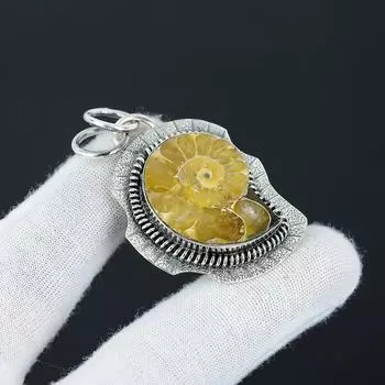 Натуральный аммонит, драгоценный камень, серебряная подвеска из стерлингового серебра 925 пробы - Дизайн ручной работы, Украшения для повседневной носки, Уникальная подвеска, Подарок на помолвку 23.99 жёлтый