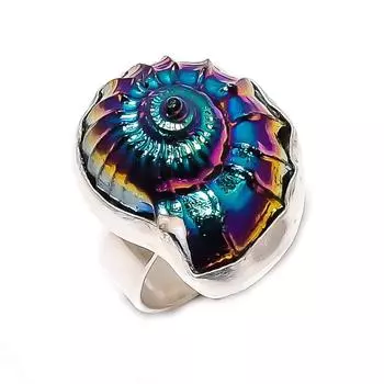 Натуральный аммонит ископаемый драгоценный камень ювелирное кольцо из стерлингового серебра 925 пробы размер 7 s9i01