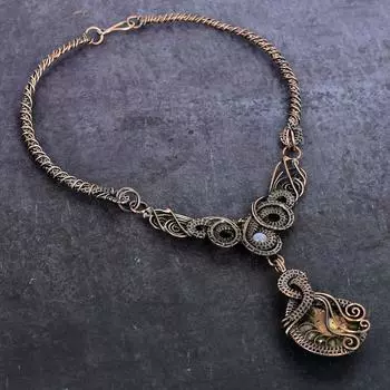 Натуральный аммонит ископаемый, лунный камень медная проволочная обмотка ювелирное ожерелье 18 H9B71