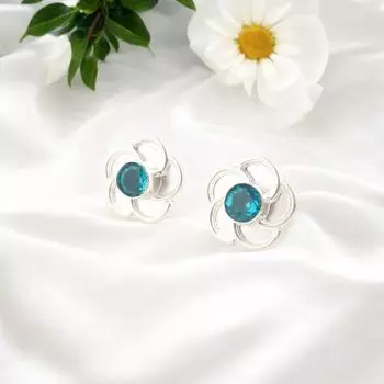 Натуральный Апатит Драгоценный Камень 925 Стерлинговое Серебро Ювелирные Изделия Ручной Работы Дизайнерские Пусеты 0.5 EE-157-1