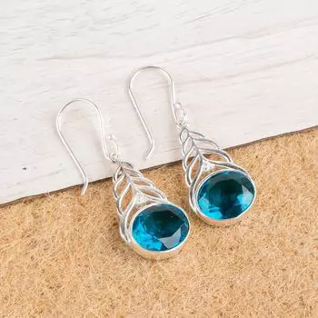 Натуральный Апатит Драгоценный Камень 925 Стерлинговое Серебро Ювелирные Изделия Серьги-капли 1,64 CE-1-11