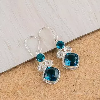Натуральный Апатит Драгоценный Камень 925 Стерлинговое Серебро Изделия Ручной Работы Серьги 1.12 EE-69-18