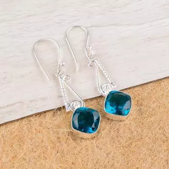 Натуральный Апатит Драгоценный Камень 925 Стерлинговое Серебро Ювелирные Изделия Ручной Работы Серьги-Крючки 1.90 EE-46-12