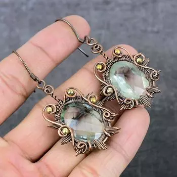 Натуральный апатит, драгоценный камень, медная проволока, подарочная ювелирная серьга 2,68 дюйма, e1d94