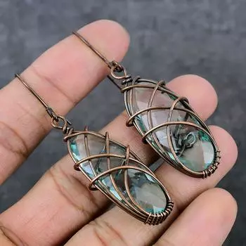 Натуральный апатит, драгоценный камень, медная проволока ручной работы, подарочная ювелирная серьга 2,84 дюйма c3M91