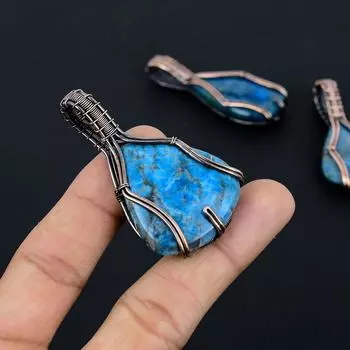 Натуральный апатит, драгоценный камень, подарочная подвеска ручной работы из медной проволоки, 2,2 дюйма, L9h05