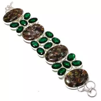 Натуральный арбузный турмалин, диопсид, стерлинговое серебро 925 пробы, подарочный браслет 8 дюймов I5b65