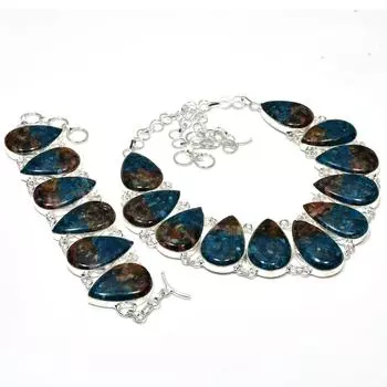 Натуральный арбузный турмалин драгоценный камень ручной работы из стерлингового серебра 925 пробы ожерелье браслет комплект, антикварный ювелирный комплект, подарок 20 синий
