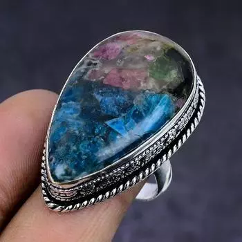 Натуральный арбузный турмалин, кольцо из стерлингового серебра 925 пробы, размер 9 r8o56