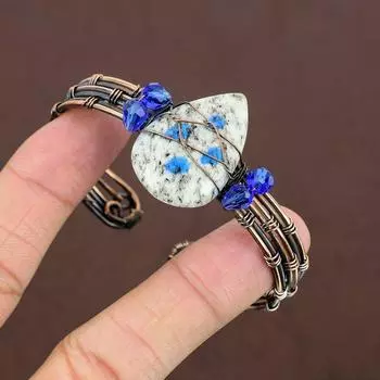 Натуральный азурит K2, браслет ручной работы из медной проволоки, браслет-манжета, регулируемый. J4S22