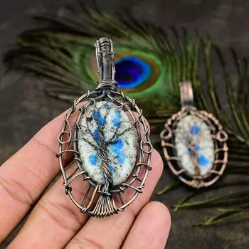 Натуральный азурит K2, подарочная подвеска ручной работы из медной проволоки, 3,07 дюйма, t1n15