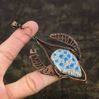 Натуральный азурит K2, подарочная подвеска ручной работы из медной проволоки, 4,22 дюйма, C0q37