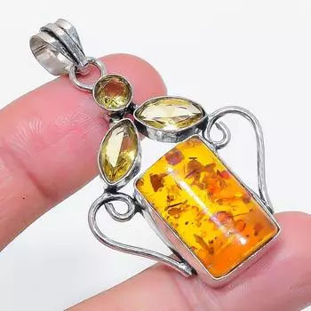 Натуральный балтийский янтарь, цитрин, серебро 925 пробы, ювелирная подвеска 2,13 K2y69