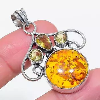 Натуральный балтийский янтарь, цитрин, ювелирная подвеска из стерлингового серебра 925 пробы, 1,85 дюйма S4q37