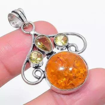 Натуральный балтийский янтарь, цитрин, ювелирная подвеска из стерлингового серебра 925 пробы, 1,85 W2V81