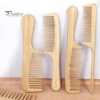 Натуральный бамбуковый гребень для волос с широкими зубьями для женщин и мужчин, антистатическая афро-вилочная расческа, распутывающая щетка для вьющихся прямых влажных сухих волос, предотвращает ломкость E