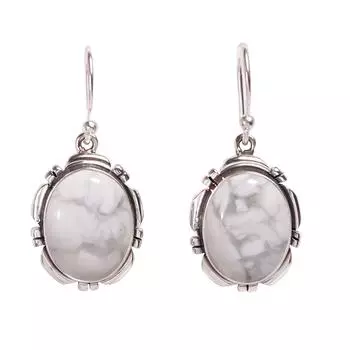 Натуральный белый хаулит - Соединенные Штаты стерлингового серебра 925 пробы серьги V378, белые серьги, овальные серьги, подарок на День святого Валентина, подарок для нее, подарок на день рождения,