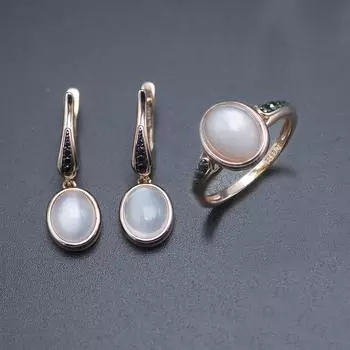 Натуральный белый лунный камень, комплекты ювелирных изделий, серьги-застежки из стерлингового серебра 925 пробы, розовое золото, кольцо, овальный драгоценный камень 10*8 мм для женщин us ring size 10# белый