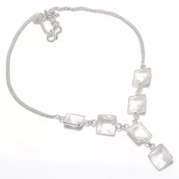 Натуральный белый топаз драгоценный камень 925 стерлинговое серебро ювелирное ожерелье 18 A3o23