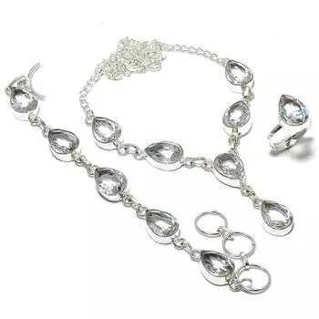 Натуральный белый топаз, драгоценный камень, серебро 925 пробы, набор из стерлингового серебра 925 пробы e1b05