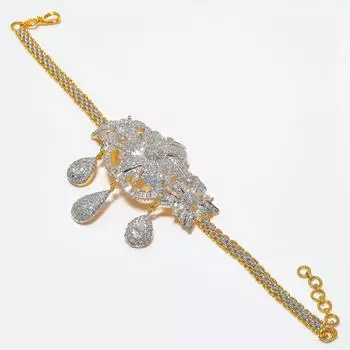 Натуральный белый топаз, драгоценный камень, серебро 925 пробы, позолоченный ювелирный браслет-манжета S1Y76